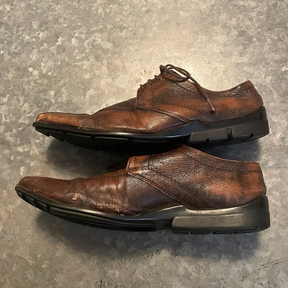 Kenzo Mens Brown Leather Square Toe Dress Shoes 6.5 Business Casual Designer